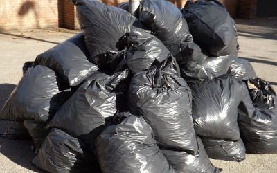 A pile of black garbage bags