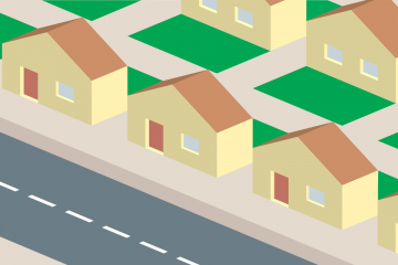 Identical houses on a street (computer generated cartoon)