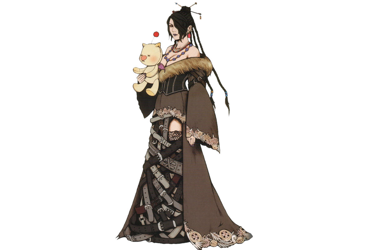 Lulu Final Fantasy X fashion, promotional art by Tetsuya Nomura