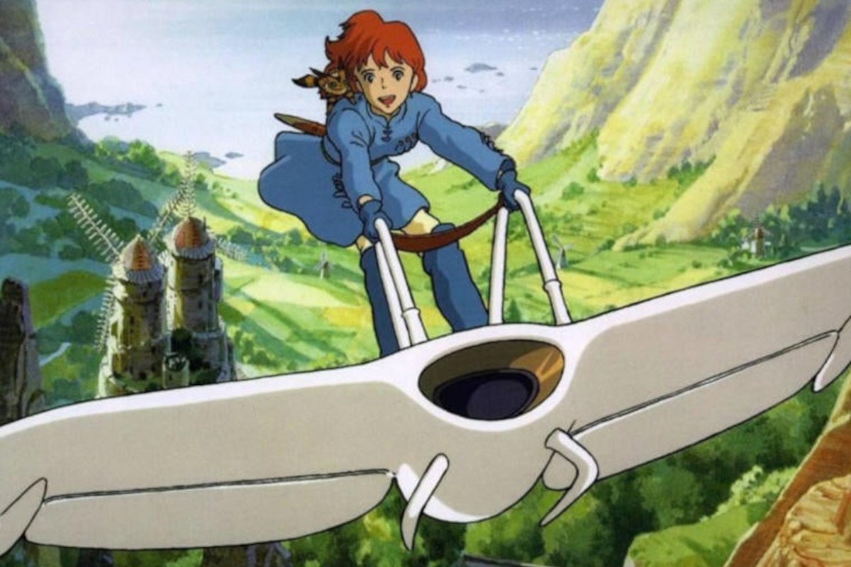 Princess Nausicaä flying on her personal glider, the Mehve, in Nausicaä of the Valley of the Wind